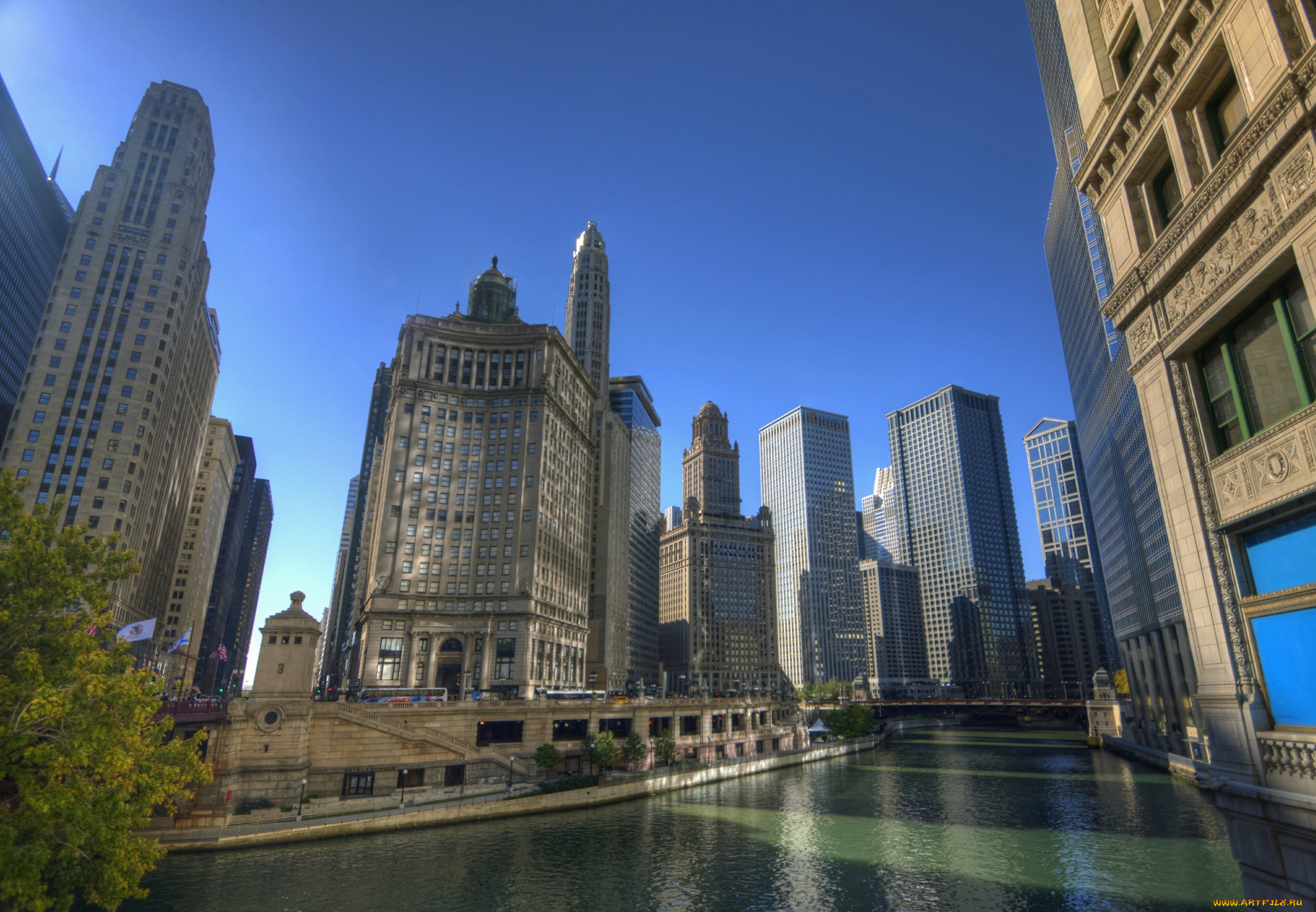 cityfront, center, chicago, illinois, города, Чикаго, сша, мост, здания, не...